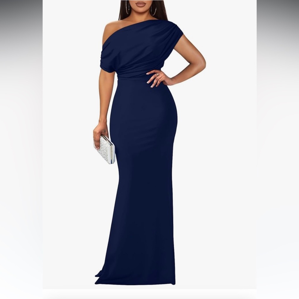 Blue Asymmetrical One Shoulder Gown for Weddings